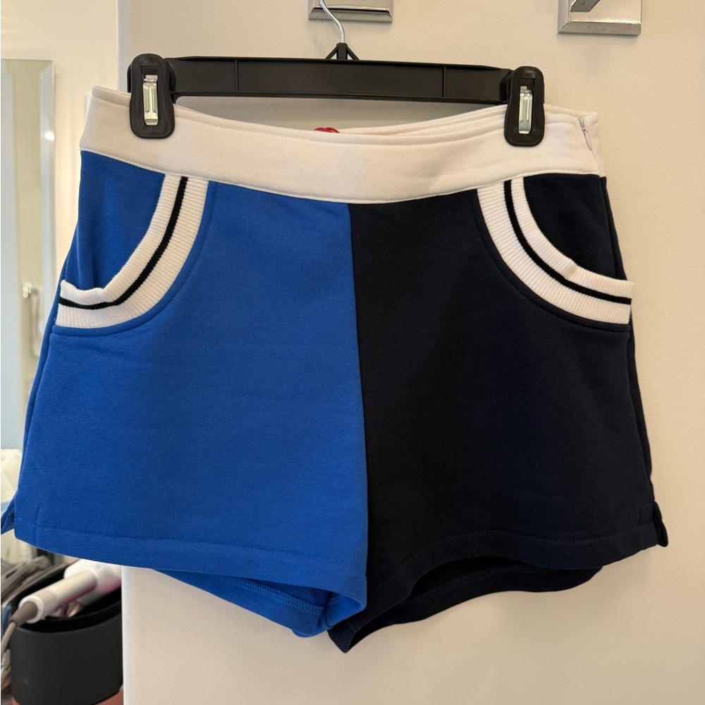 SOLID & STRIPED High Waist Two-Tone Blue Shorts